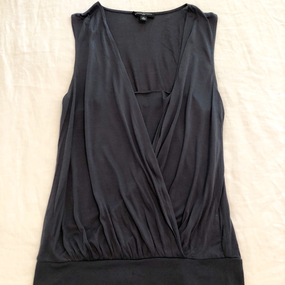 Navy silk surplice blouse